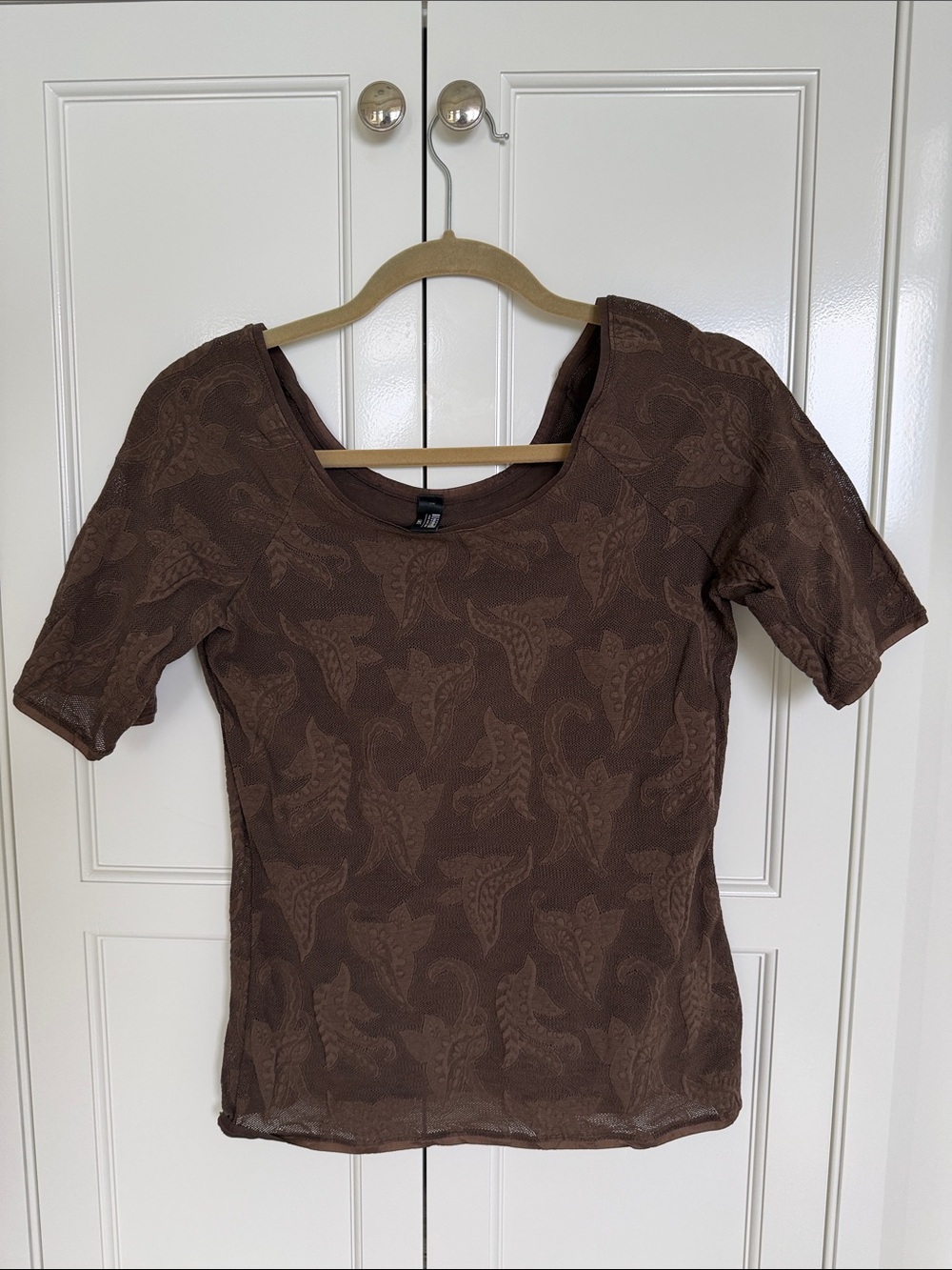 Wolford Brown Scoop Neck Short Sleeve Mesh Top